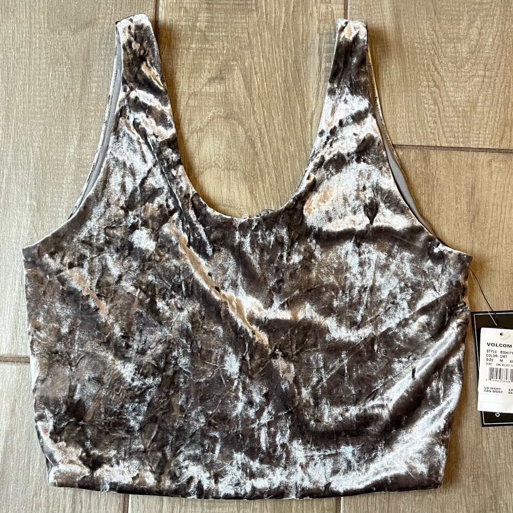 Volcom x Georgia May Jagger Silver Velvet Crop Top with zip New with tags